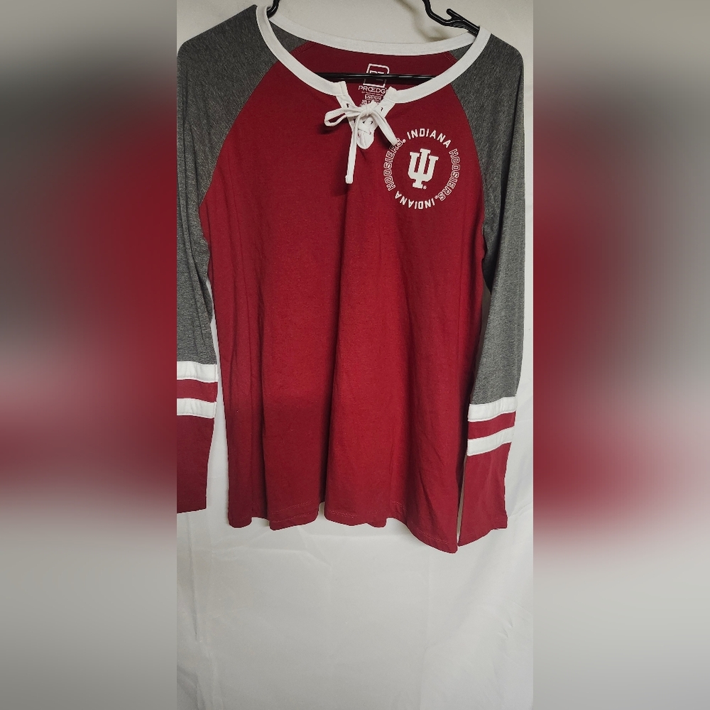 Pro Edge Red and White Indiana Hoosier Lace-Up Top